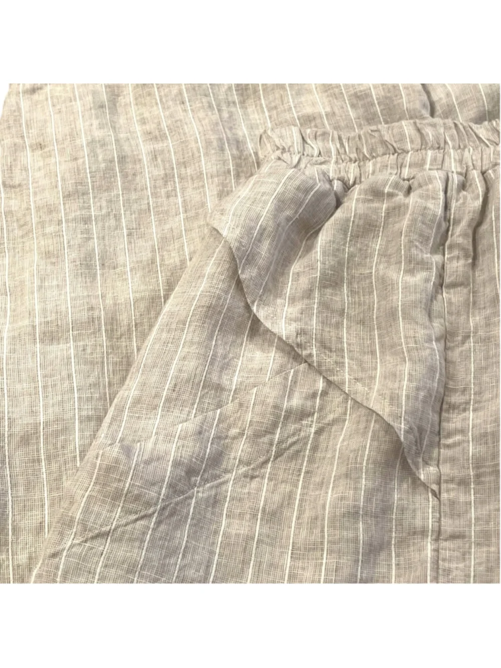 Luukaa Womens Size 10 Cropped Pants Pockets Beige Striped Linen Blend Stone